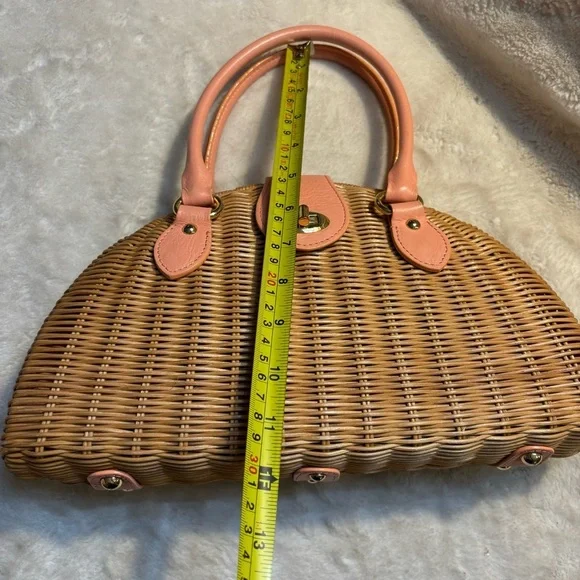 NEW Banana Republic Woven Bag Tan Rattan Pale Pink Leather Gold-tone Hardware - Picture 14 of 16